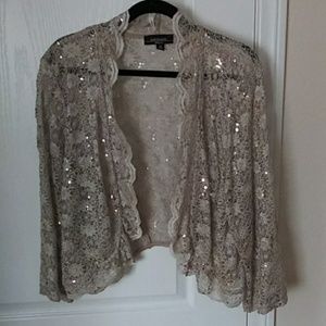 R&M Richards 1X tan sequin shrug